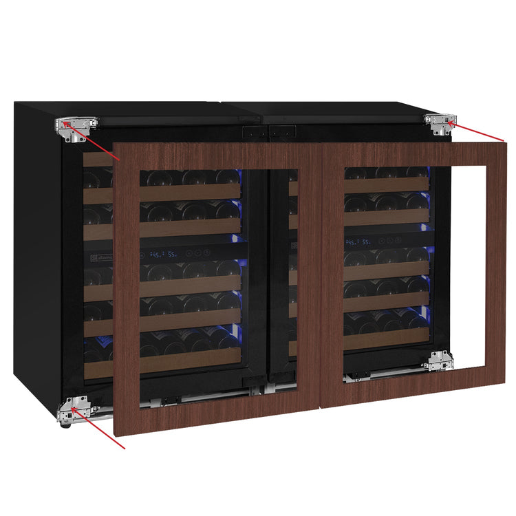 Reserva Series 102 Bottle Four Zone Undercounter Wine Refrigerator Cooler with Panel Ready Overlay Doors - Side-by-Side