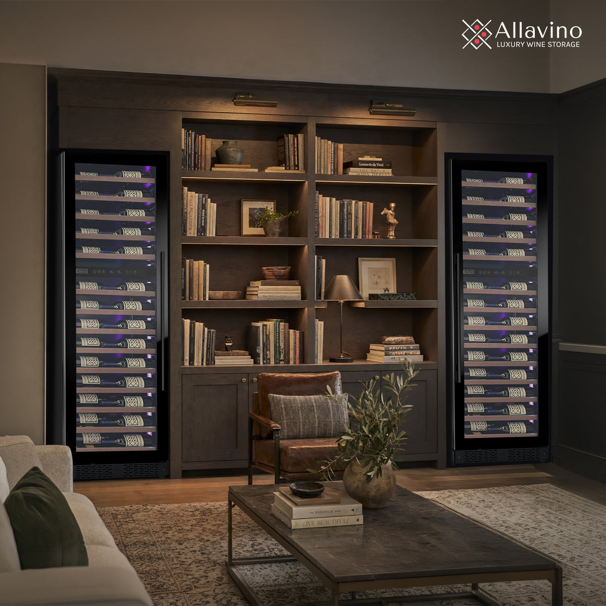 Allavino Reserva 3Z-VSW6771-W wood panel three zone LED shallow wine refrigerator