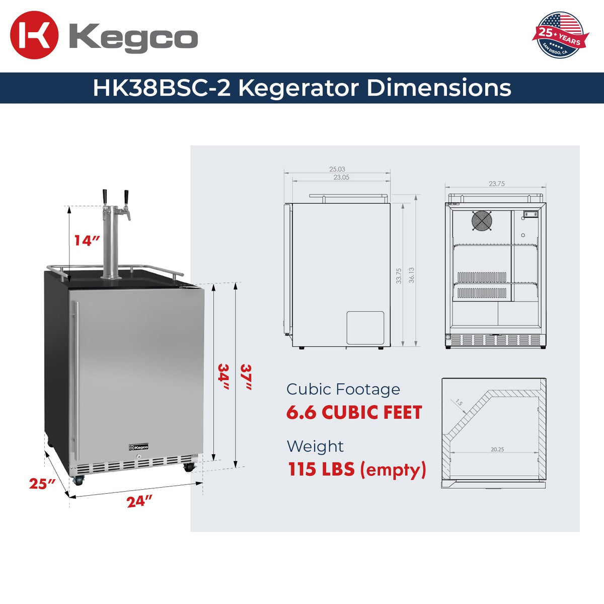 HK38BSC-2 Kegerator Dimensions