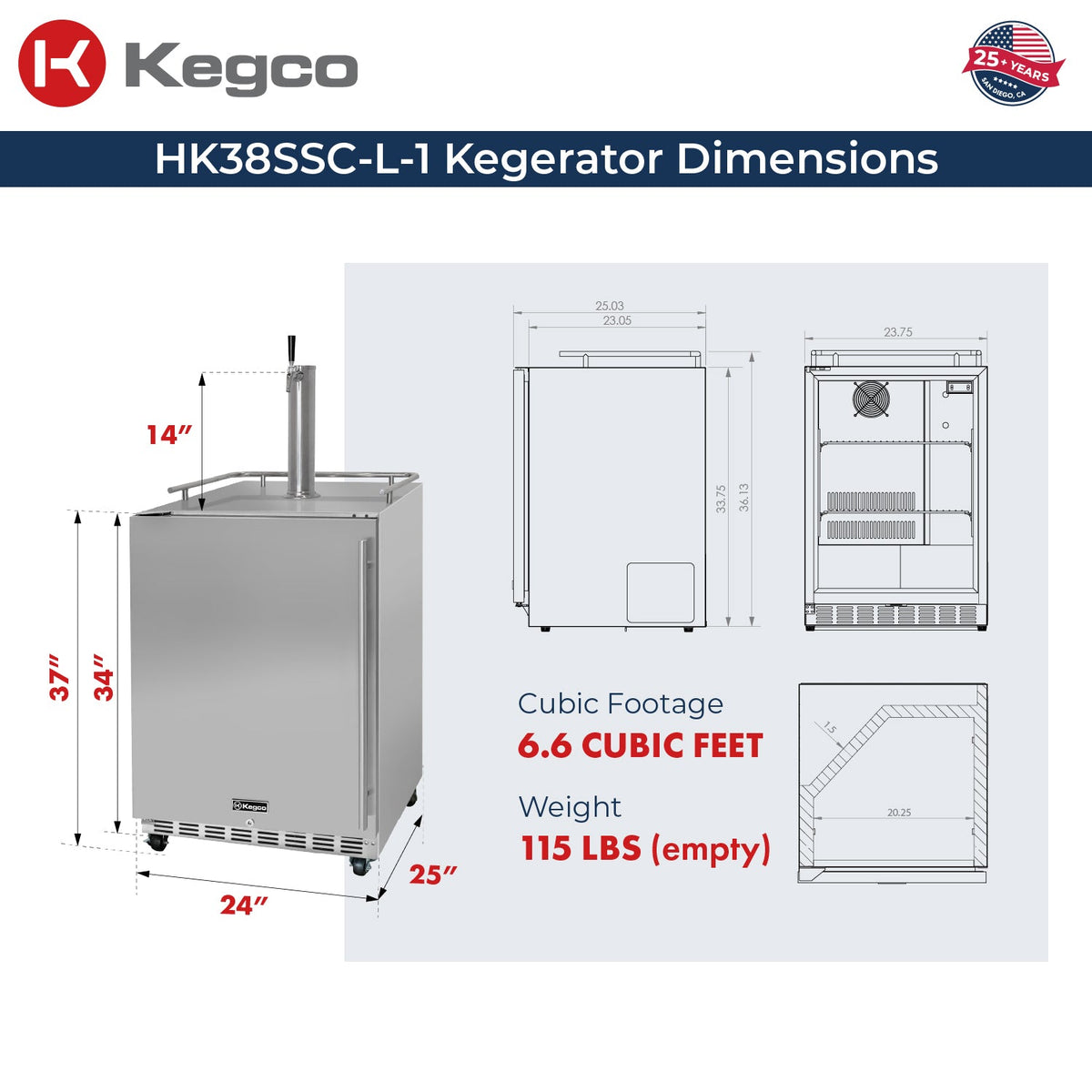 HK38SSC-L-1 Kegerator Dimensions