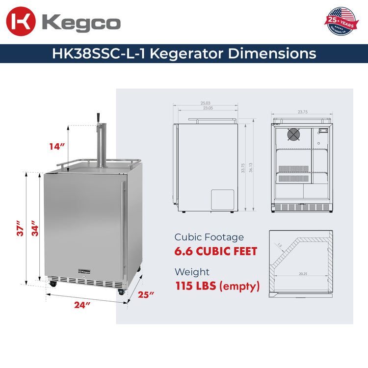 HK38SSC-L-1 Kegerator Dimensions