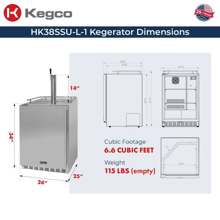 Kegco HK38SSU-L-1 Kegerator Dimensions