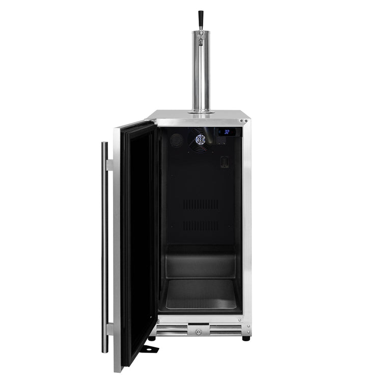 15" Wide Outdoor Cold Brew Undercounter Stainless Steel Built-In Left Hinge Kegerator