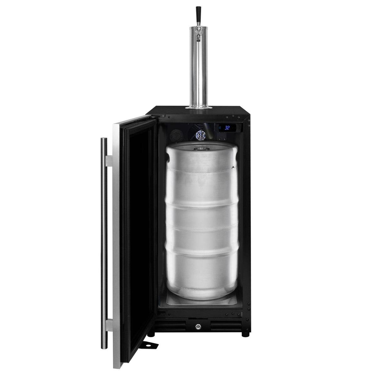 15" Wide Commercial Undercounter Left Hinge Carbonated Water Kegerator