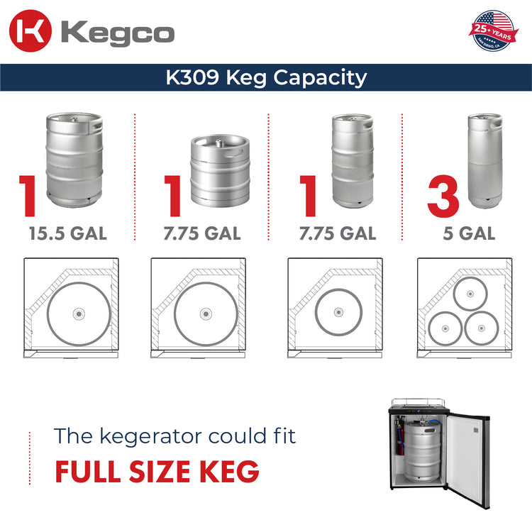 Digital Kegerator K309SS-3 Capacity