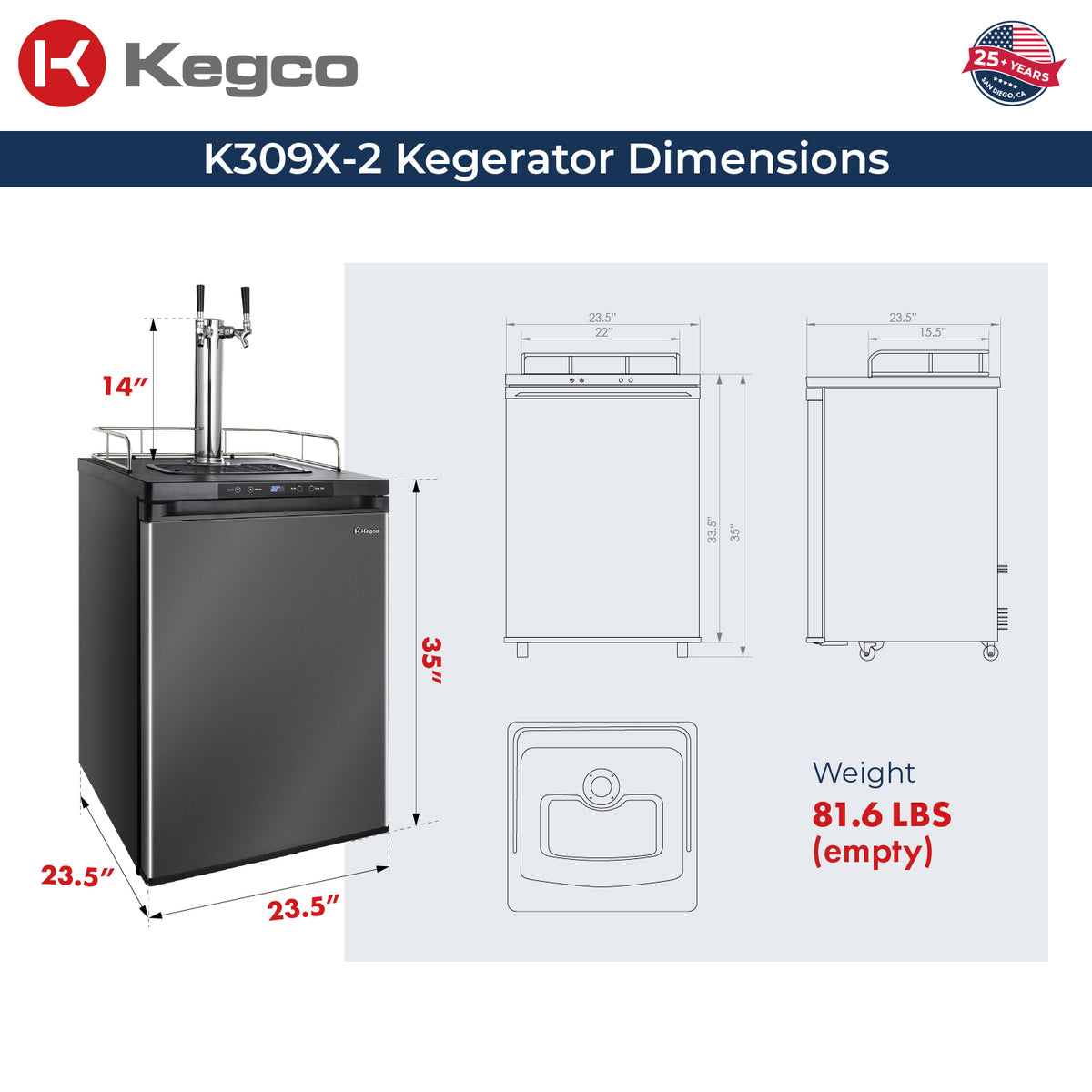 Digital Kegerator K309X-2 Dimensions