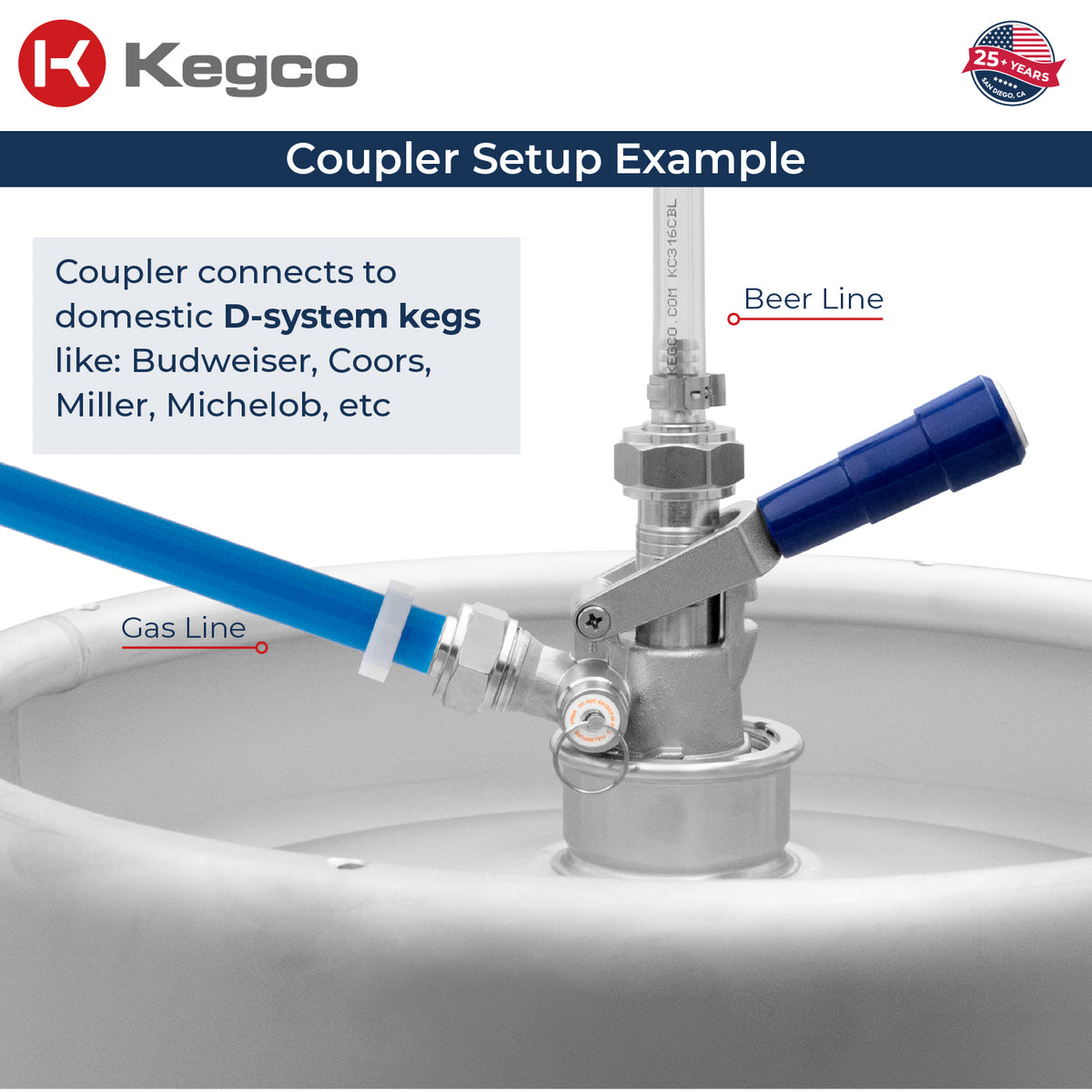 Coupler connects to D system Budweiser Coors Miller beer kegs