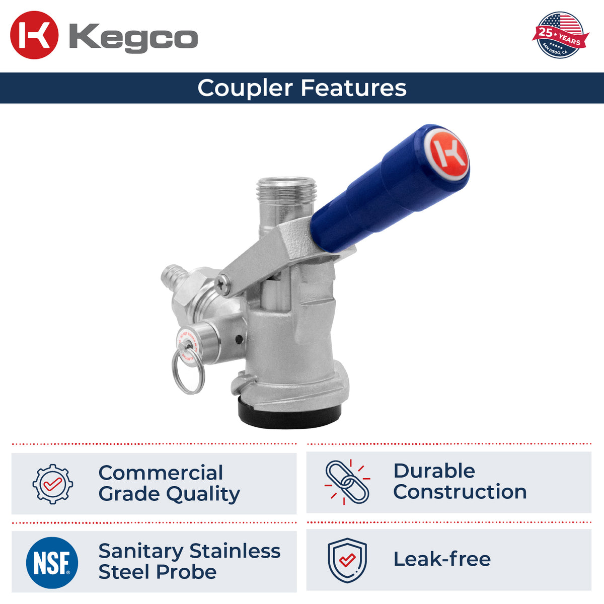 Kegco HU-KT5DL-BL Blue Lever Handle Keg Tap