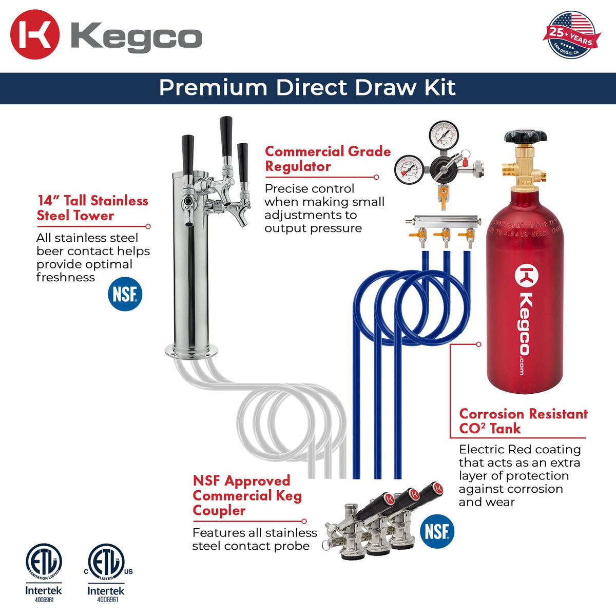 Kegco HK38SSU-3 Triple Tap Draft Beer Dispense Kit