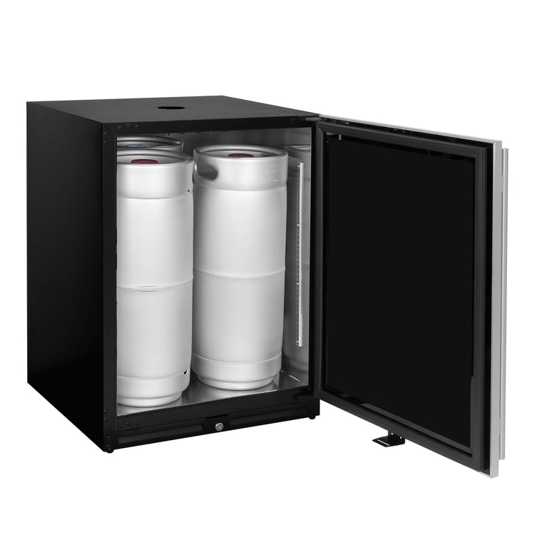 NEW 2026 24" Wide Ultimate Dual Tap Stainless Steel Built-In Right Hinge Kegerator with Exclusive Dispense Kit