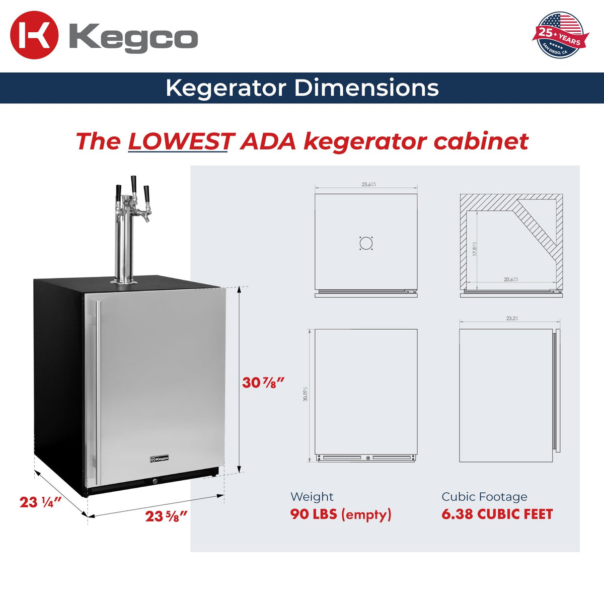 V32ADABSR-3 Kegerator Dimensions