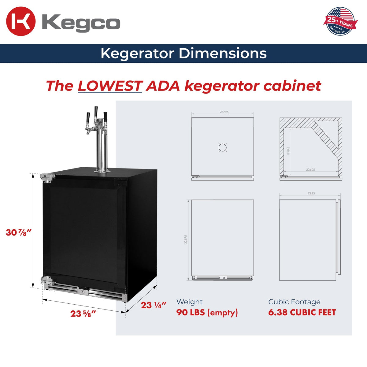 V32ADAPRL-3 Kegerator Dimensions