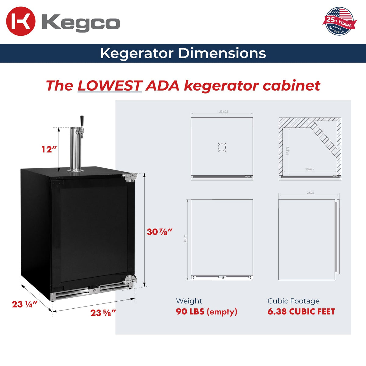 V32ADAPRR-1 Kegerator Dimensions