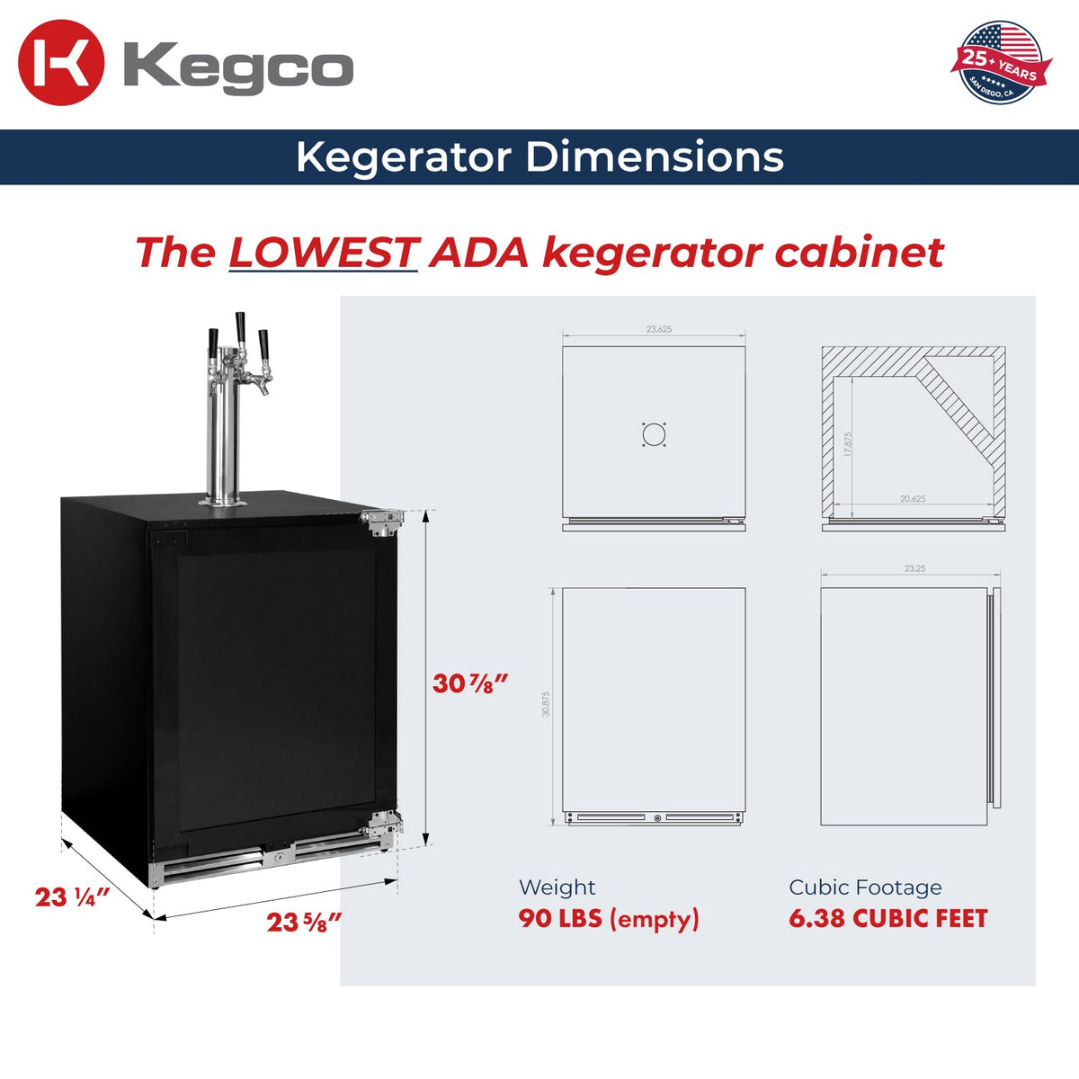 V32ADAPRR-3 Kegerator Dimensions