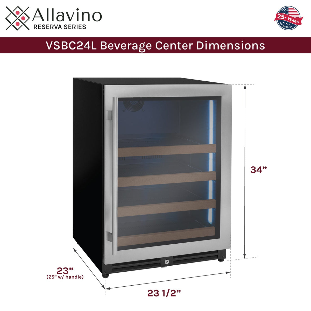 Allavino VSBC24L-2SSR 24 inch wide wine refrigerator dimensions