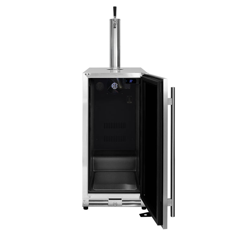 15" Wide Outdoor Single Tap Stainless Steel Right Hinge Kegerator