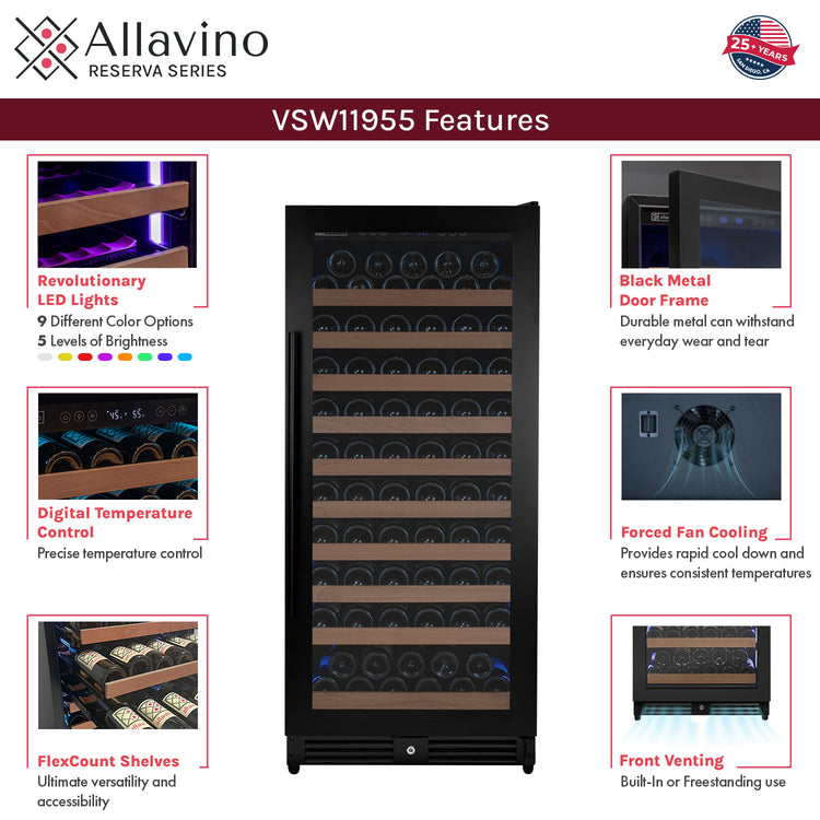 Allavino Reserva VSW11955S-1BR wine refrigerator features