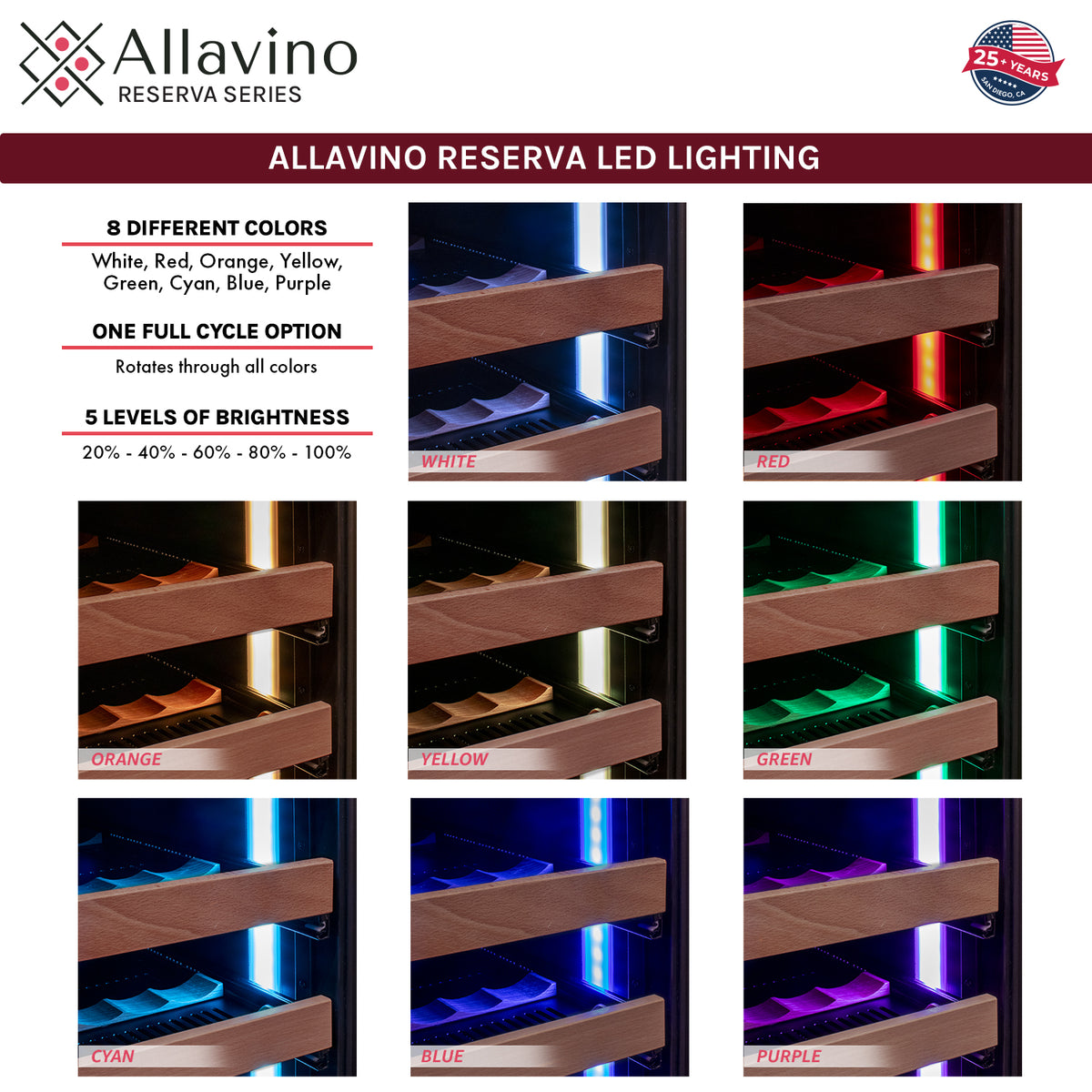 Allavino reserva revolutionary led lights multiple colors