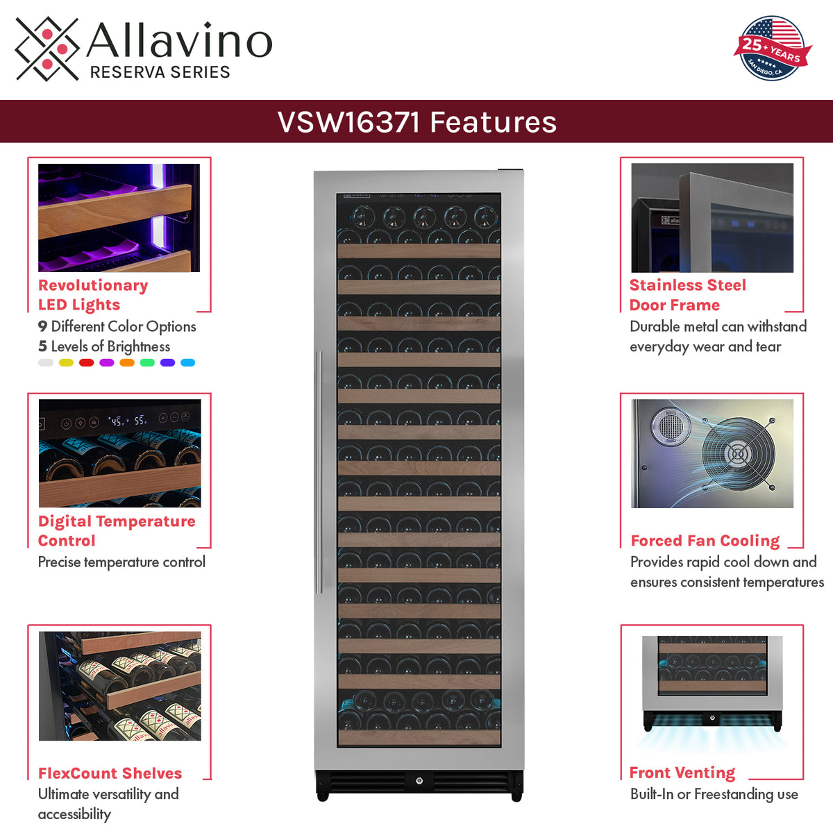 Allavino Reserva VSW16371S-1SR LED wine refrigerator features