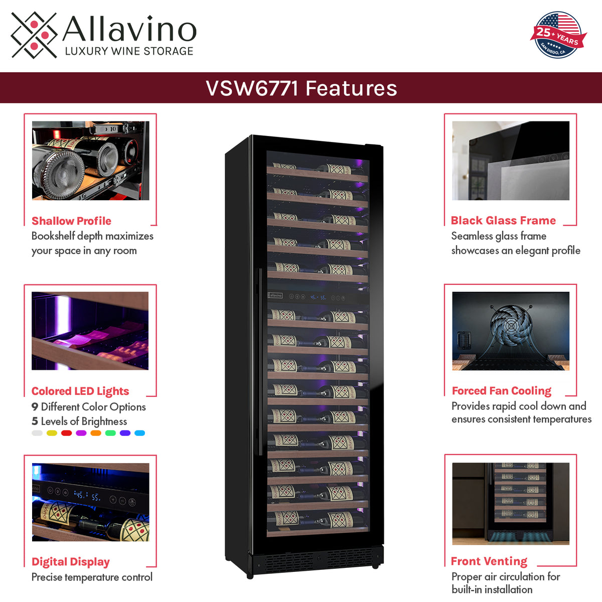 Allavino Reserva VSW6771D-2BR LED wine refrigerator features