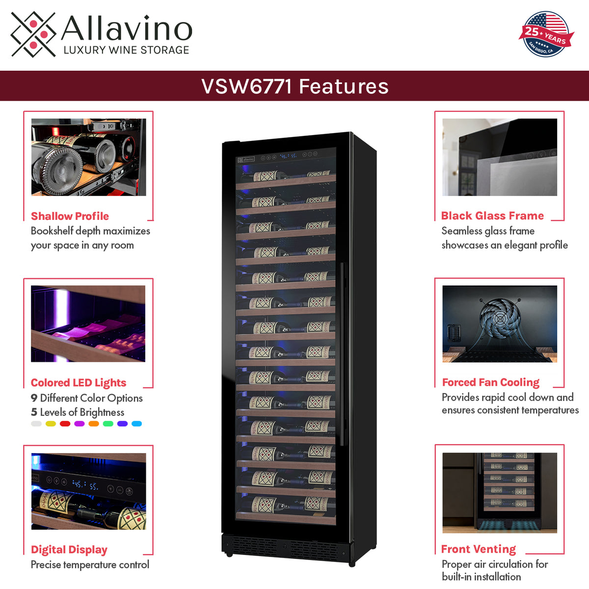 Allavino Reserva VSW6771S-1BL-WD LED Shallow Wine Refrigerator Features