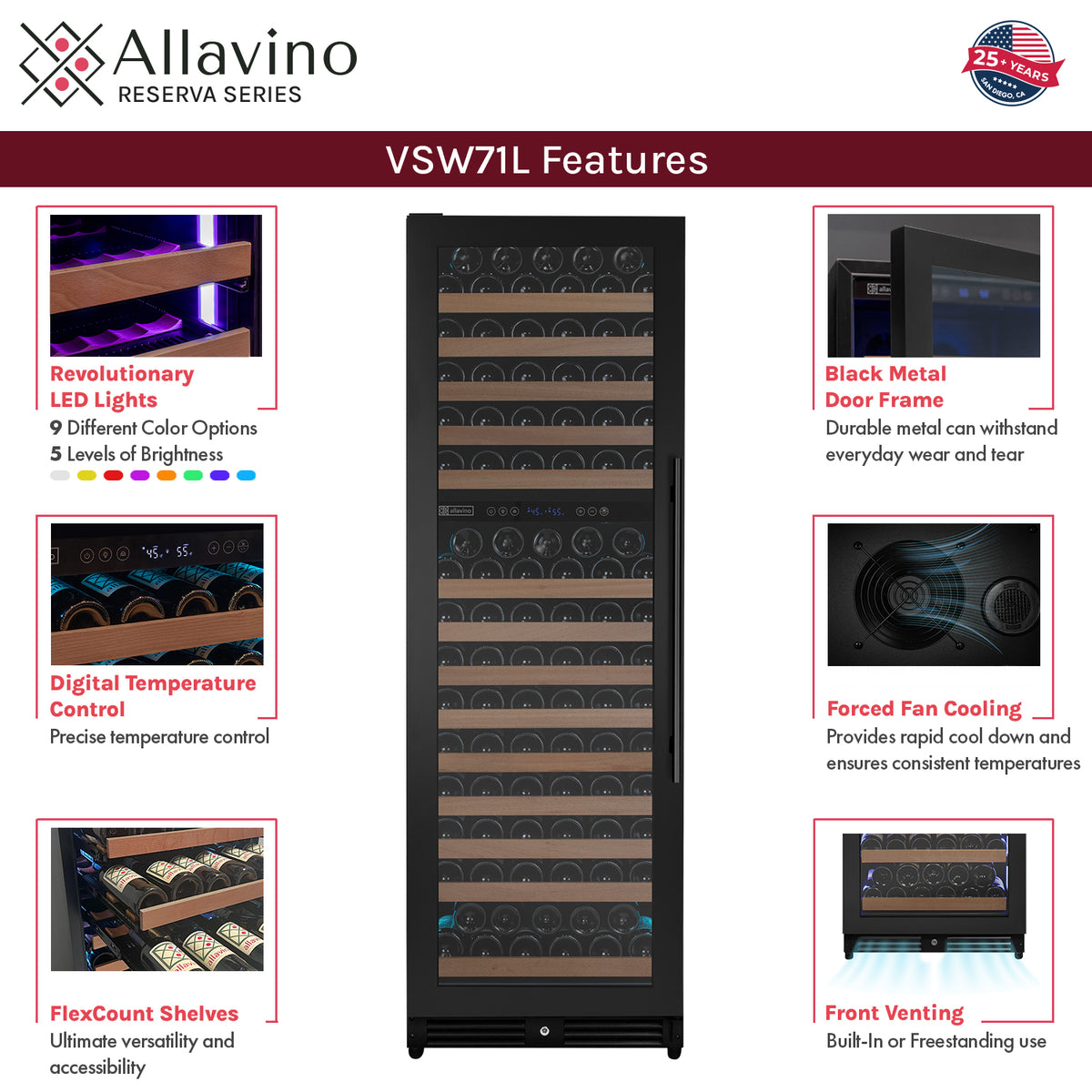 Allavino Reserva VSW71LD-2BL LED wine refrigerator features