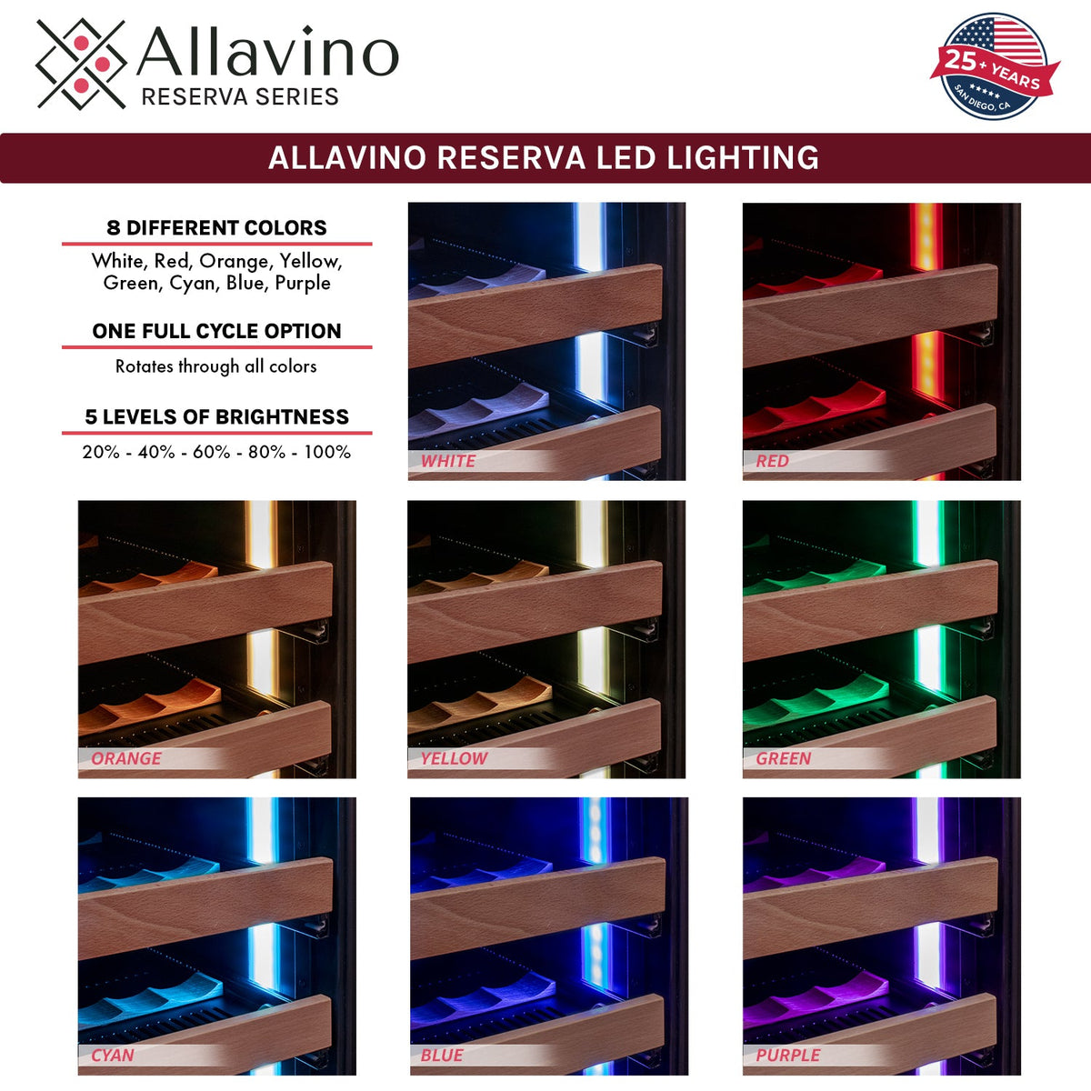 Allavino Reserva VSW71LD-2BR wine refrigerator LED lights