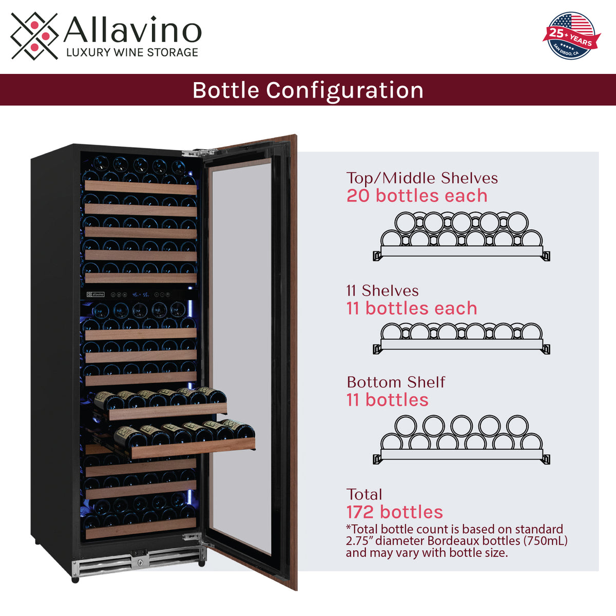 Allavino VSW71LD-2PRR flexcount shelf bottle capacity