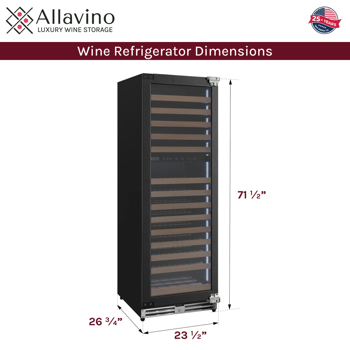 Allavino Reserva VSW71LD-2PRR wine refrigerator dimensions