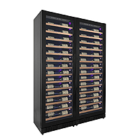 Reserva Series 134 Bottle Dual Zone Black Side-by-Side Shallow Wine Refrigerator with Wood Front Shelves