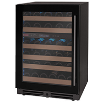 Reserva Series 50 Bottle Dual Zone Built-in Wine Cooler Refrigerator with Black Glass Door - Left Hinge