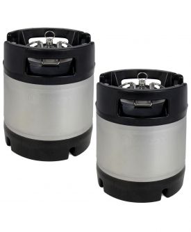 New Kegco 1.75 Gallon Home Brew Ball Lock Keg with Rubber Handle - Set of 2