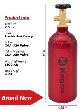Kegco 2.5 lb. Aluminum Co2 Tank with Electric Red Epoxy Finish