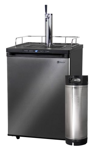 Photo of Kegco Home-Brew Kegerator with 5 Gallon Keg - Black Cabinet with Black Stainless Steel Door